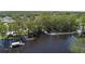 Scenic lake access with a pier and boat docks surrounded by lush greenery at 3948 Tarpon Pointe Cir, Palm Harbor, FL 34684