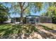 Backyard featuring screened-in lanai with a private pool, shaded by a mature tree at 4036 Church Creek Pt, Largo, FL 33774