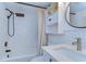 Well-lit bathroom with a shower and stylish sink at 527 S Lincoln Ave # A108, Tampa, FL 33609