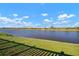 Scenic backyard view with lush greenery and a serene lake at 5425 Rainwood Meadows Dr, Apollo Beach, FL 33572