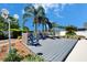 Backyard deck features lounge chairs, palm trees and beautiful landscaping at 10404 Crestfield Dr, Riverview, FL 33569