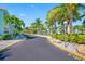 Street view featuring mature palm trees with tropical landscaping and well-maintained paved road at 19417 Gulf Blvd # B-210, Indian Shores, FL 33785