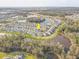 Aerial view of an idyllic community highlighting waterfront homes and gorgeous natural landscapes at 33886 Landsman Loop, Wesley Chapel, FL 33543