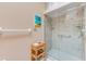 Shower room features a glass door, tile surround, and built-in shelves for a spa-like experience at 615 Garland Cir, Indian Rocks Beach, FL 33785