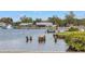 Scenic waterfront view of a building with docks, featuring lush trees and tranquil water at 7819 Chasco St, Port Richey, FL 34668