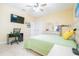 Bedroom with yellow walls, desk, and TV at 810 W Whatley Pl, Tampa, FL 33604