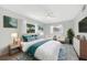 Comfortable bedroom with ceiling fan, two windows and decoratively coordinated bed linens and pillows at 13850 Sunset Dr, Largo, FL 33774