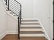 Staircase featuring wood treads, white risers, modern railings, and white trim at 16121 Carencia Ln, Odessa, FL 33556