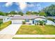 Lovely home with vibrant blue shutters, complemented by a lush green lawn and a spacious driveway at 1851 Glenville Dr, Clearwater, FL 33765