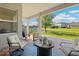 Comfortable covered patio with outdoor seating and peaceful water views at 30174 Southernwood Ct, Wesley Chapel, FL 33543