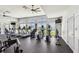 Bright and spacious gym with a variety of cardio machines and fitness equipment overlooking water at 525 Mandalay Ave # 33, Clearwater Beach, FL 33767