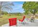 Outdoor patio with backyard view of pond, foliage, and outdoor seating area at 5317 Black Pine Dr, Tampa, FL 33624
