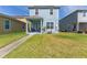 Exterior view of a two-story home with a cozy front porch and well-kept lawn at 6111 Hadley Commons Dr, Riverview, FL 33578