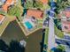 A peaceful aerial view highlighting a community pool and surrounding pond at 7360 Ulmerton Rd # 29B, Largo, FL 33771