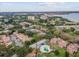 Scenic aerial image showcasing a neighborhood with community amenities like tennis courts and pools amidst lush landscaping at 2934 Lichen Ln # A, Clearwater, FL 33760