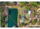 Expansive aerial view of the property highlighting the private pond, home, and surrounding greenery at 8403 Southwood Pines St, Lithia, FL 33547
