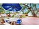 The backyard features an outdoor dining set shaded by a blue umbrella and a playset at 934 Grand Canyon Dr, Valrico, FL 33594