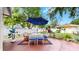 Outdoor patio area featuring a dining set with blue cushions, offering a perfect space for outdoor entertaining at 934 Grand Canyon Dr, Valrico, FL 33594