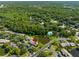 An aerial view of a home situated near a lush wooded area and a tranquil lake at 10 James Ct, Oldsmar, FL 34677