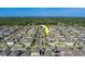 Birds eye view of neighborhood with lush green trees and landscaped yards under a clear blue sky at 10222 Cool Waterlily Ave, Riverview, FL 33578