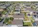 Wide aerial shot displays the uniformity of the neighborhood's housing and community design at 10222 Cool Waterlily Ave, Riverview, FL 33578