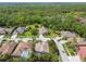 Beautiful aerial view of homes and well-manicured lawns in a lush, green neighborhood with mature trees at 10608 Gretna Green Dr, Tampa, FL 33626