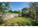 Backyard with grass, a privacy fence and mature landscaping that provides great shade at 11510 Moffat Pl, Temple Terrace, FL 33617