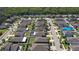 Aerial view shows the neighborhood's layout, lush greenery, and community feel near wooded area at 12618 Sandpine Reserve Pl, Gibsonton, FL 33534