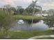 Scenic view of a tranquil lake with a fountain surrounded by lush greenery at 14130 Rosemary Ln # 3312, Largo, FL 33774