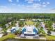 An expansive view showcases community amenities nestled among lush trees and a serene lake at 16822 Balance Cv, Land O Lakes, FL 34638
