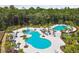 Aerial view of the community pool with a slide, lounge chairs, picnic tables, and palm trees at 16822 Balance Cv, Land O Lakes, FL 34638