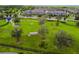 Aerial view of the community dog park, featuring shaded seating areas and grassy spaces for recreation at 16822 Balance Cv, Land O Lakes, FL 34638