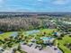 Beautiful aerial view showcasing a community pool, tennis courts, and lush green spaces, with houses, ponds and forests in the background at 19370 Hawk Valley Dr, Tampa, FL 33647