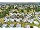 An aerial view showcasing the community, featuring well-maintained lawns, covered parking, and nearby green spaces at 205 Andover N Pl # 110, Sun City Center, FL 33573