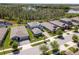 Overhead view of the neighborhood with lush greenery and a scenic pond behind the home at 4777 Ballantrae Blvd, Land O Lakes, FL 34638
