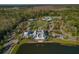 An aerial view of a community clubhouse complex with a lake and lush landscaping and surrounding neighborhood at 4777 Ballantrae Blvd, Land O Lakes, FL 34638