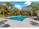 A community pool featuring lap lanes surrounded by comfortable lounge chairs and lush landscaping at 4777 Ballantrae Blvd, Land O Lakes, FL 34638