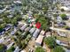 Aerial perspective of neighborhood, featuring properties with pools and solar panel installation at 753 Almeda N St, St Petersburg, FL 33702