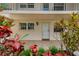 Exterior view showcasing the condo entrance, framed by lush foliage with direct entry to the unit at 870 Virginia St # 109, Dunedin, FL 34698