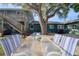 Inviting backyard features a spacious deck and outdoor seating, perfect for entertaining with a large tree and second story deck at 126 Orangewood Dr, Dunedin, FL 34698