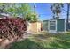 View of the yard featuring two sheds, one constructed of wood, and a decorative bush at 126 Orangewood Dr, Dunedin, FL 34698
