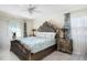 Comfortable main bedroom with a decorative headboard, ceiling fan, and two windows at 2182 Corinne S Ct # C, St Petersburg, FL 33712