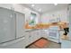Bright kitchen with white cabinets, granite counters, and an orange tile backsplash, creating a modern and inviting space at 2807 N Morgan St, Tampa, FL 33602
