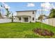 The covered patio leads to a spacious, landscaped backyard with a white fence providing privacy and space at 3108 W Ballast Point Blvd, Tampa, FL 33611