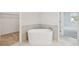 Luxurious bathroom featuring a modern standalone tub, tile flooring, and a view into the walk-in closet at 3108 W Ballast Point Blvd, Tampa, FL 33611