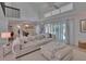 Open concept living room with high ceilings, and views of the pool at 706 Bunker View Dr, Apollo Beach, FL 33572