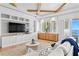 Cozy living room featuring custom built-ins, comfortable seating, and scenic water views at 1695 Brightwaters Ne Blvd, St Petersburg, FL 33704