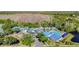 Aerial view of community amenities featuring pool, recreational facilities, and mature trees at 28402 Openfield Loop, Wesley Chapel, FL 33543