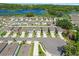 Aerial view of a neighborhood with houses near a body of water and green spaces at 36541 Night Strawberry Ct, Dade City, FL 33525
