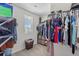 Organized walk-in closet with shelves, hanging racks, and a window for natural light at 36541 Night Strawberry Ct, Dade City, FL 33525